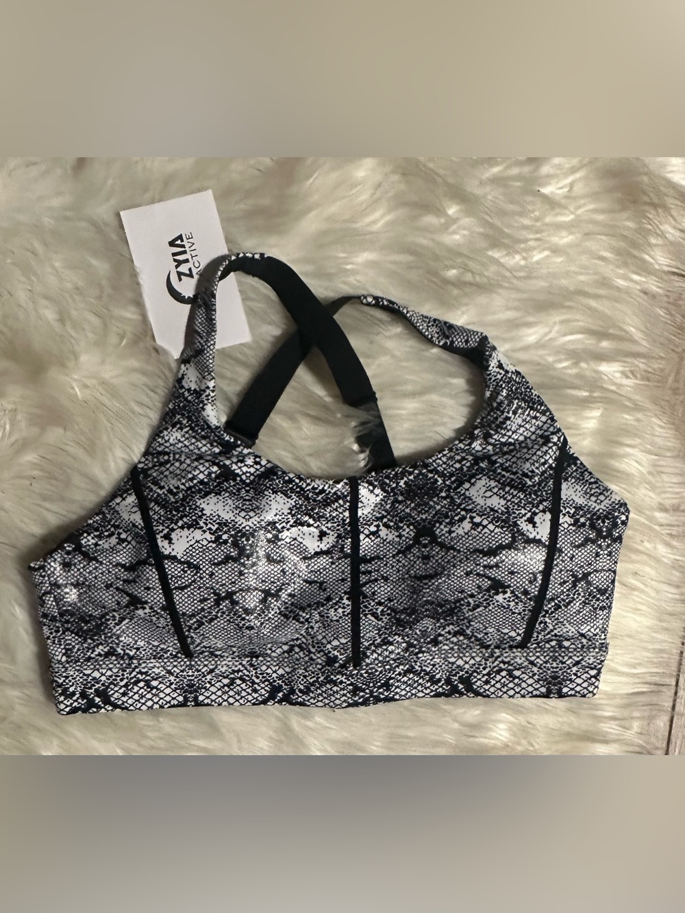 ZYIA Active Black & White Snake-Print Sports Bra